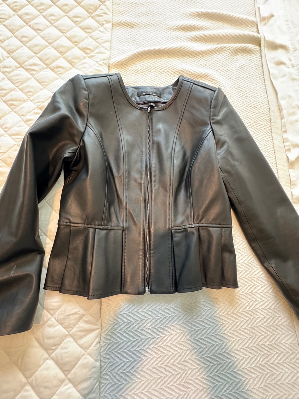 White House Black Market Black Leather Peplum Jacket